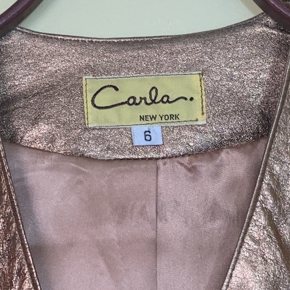 Carla New York | Vintage Rose Gold Leather Open Front Lined Lightweight Jacket 6 - Picture 5 of 17